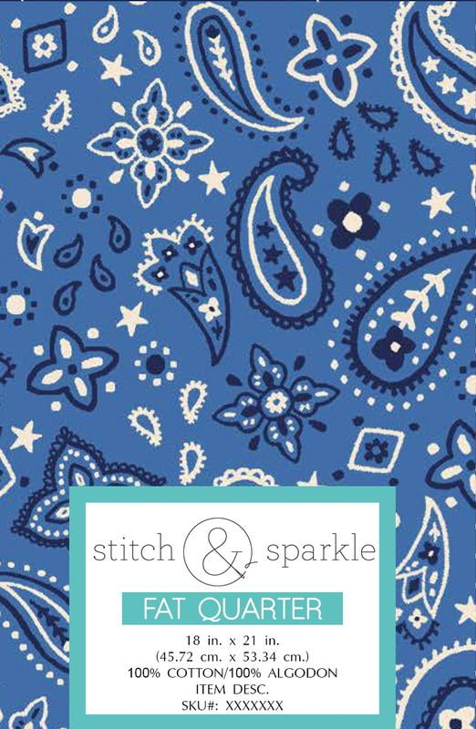 RTC Patriotic fabrics 100 Cotton, Blue Bandana, 140 Gsm, Fat Quarter