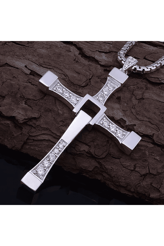 New Fast furious hip hop necklace pendant Dominic Toretto cross Top 14K White Gold with crystal pendant for men gift