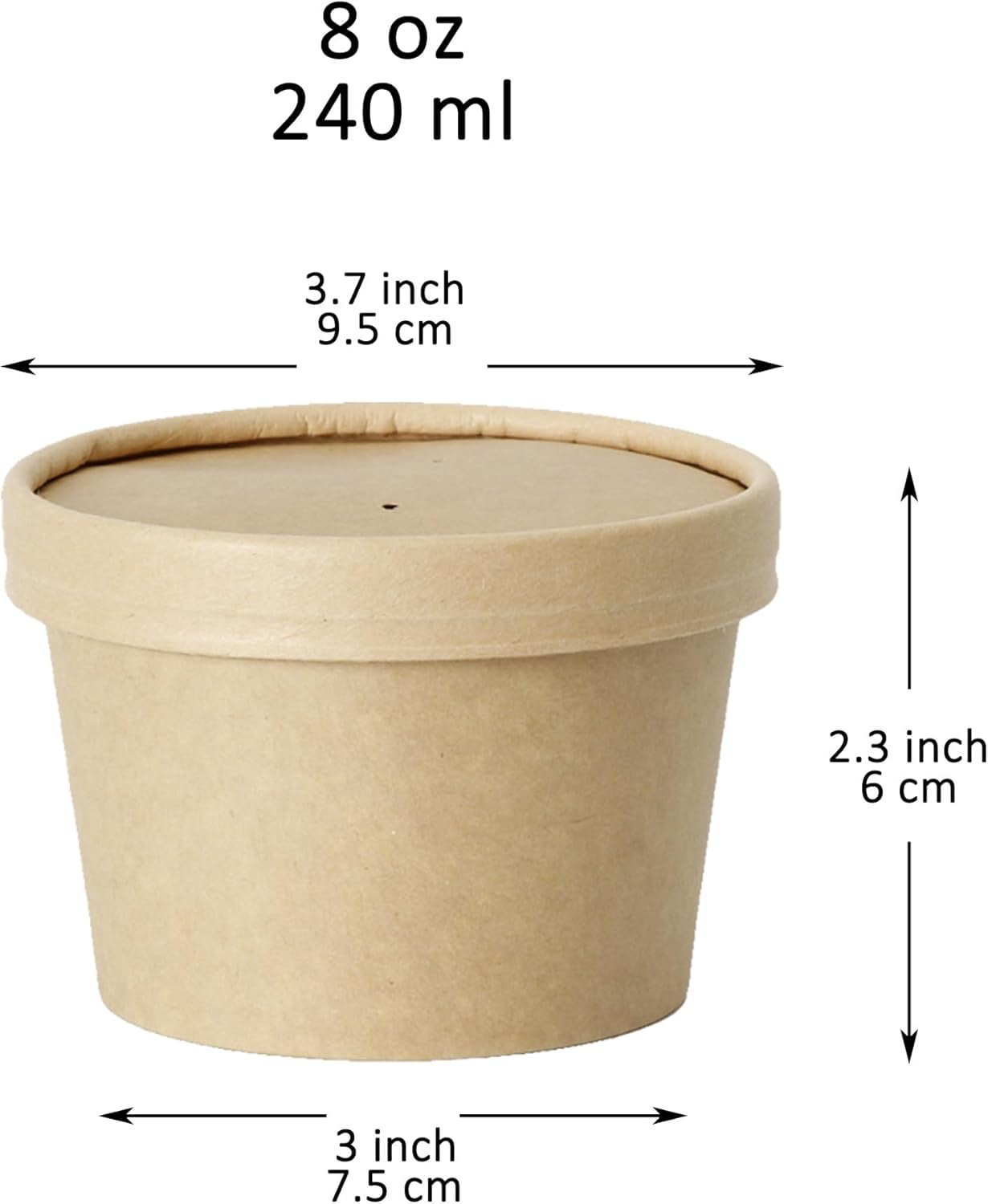 RTHG-24 Pack Disposable Paper Food Containers With Vented Lids, To Go Hot Soup Bowls, Recyclable Ice Cream Cups, Kraft (8 Ounce)