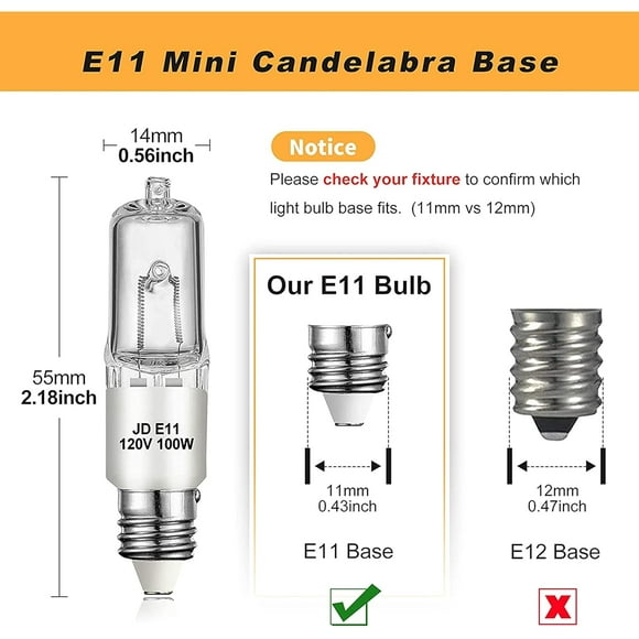 RTHG-4 Pack JDE11 Bulb,120V 50W Halogen Mini Candelabra Bulbs,T4 JD E11 Bulb Dimmable 2700K Warm White(Replacement E11 LED Bulbs) for Chandeliers,Candelabra,Ceiling Fan,Table Lamps,Cabinet Lighting