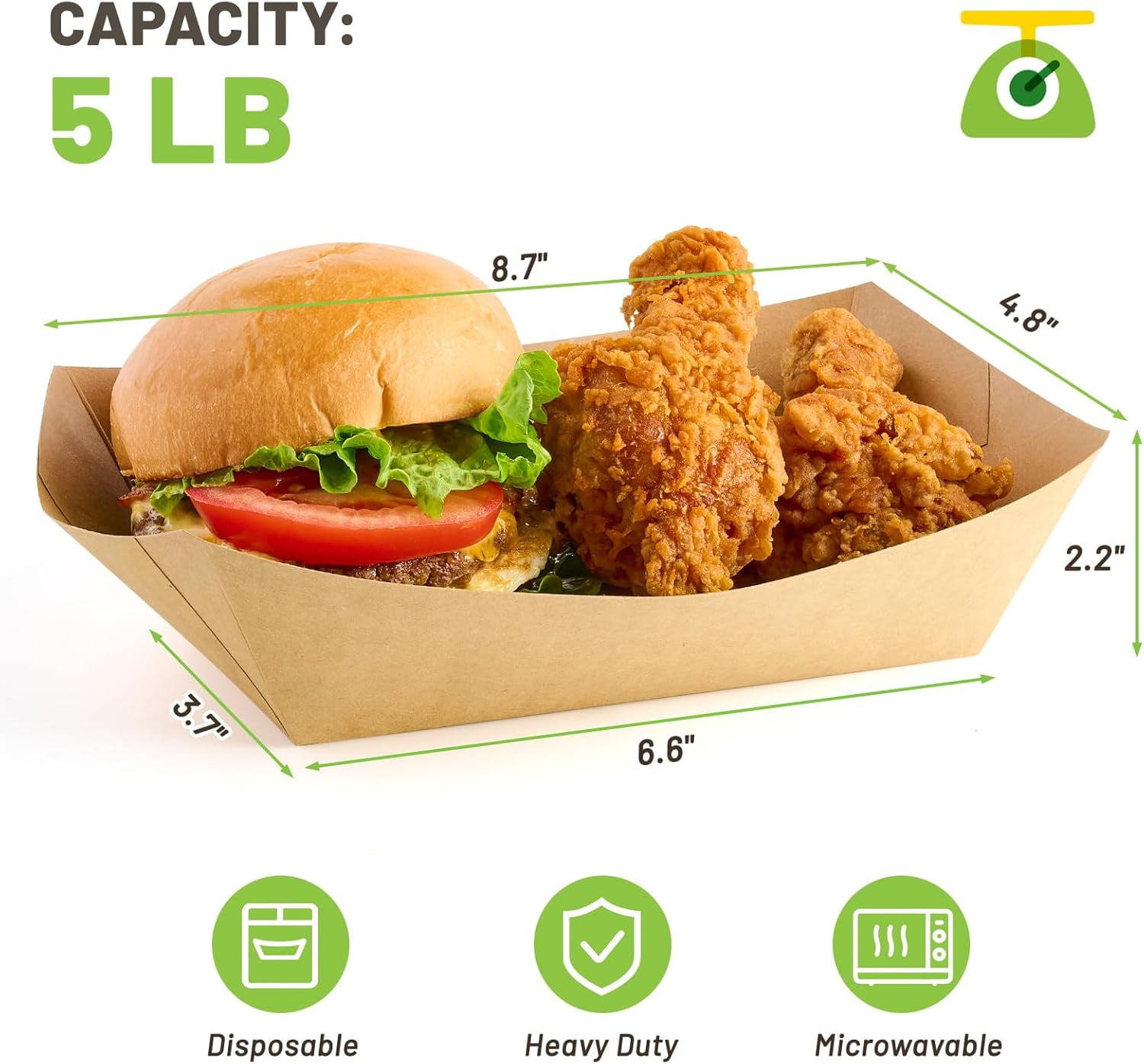 500 Pcs 5 Lb Kraft Paper Food Trays Food Boats Bulk, Disposable