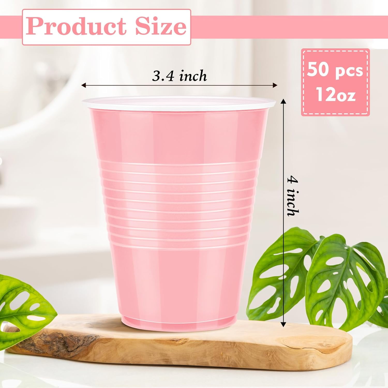 Rthg RTHG-50 Pack Disposable Plastic Cups 12 Ounce Pink Plastic Party Cups ...