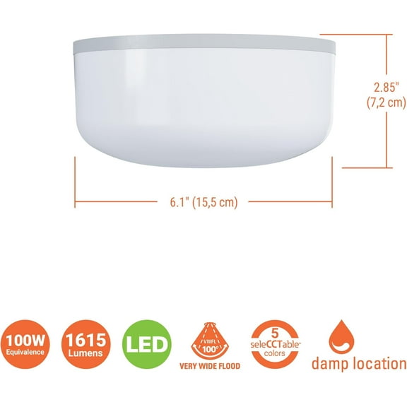 RTHG-7ORB15FS-1PK-ED-CA Spin Light 6 in. Flush Mount LED Light w/Selectable CCT, Easy Replacement for 100 Watt Bulbs - 7ORB15FS-1PK-ED-CA