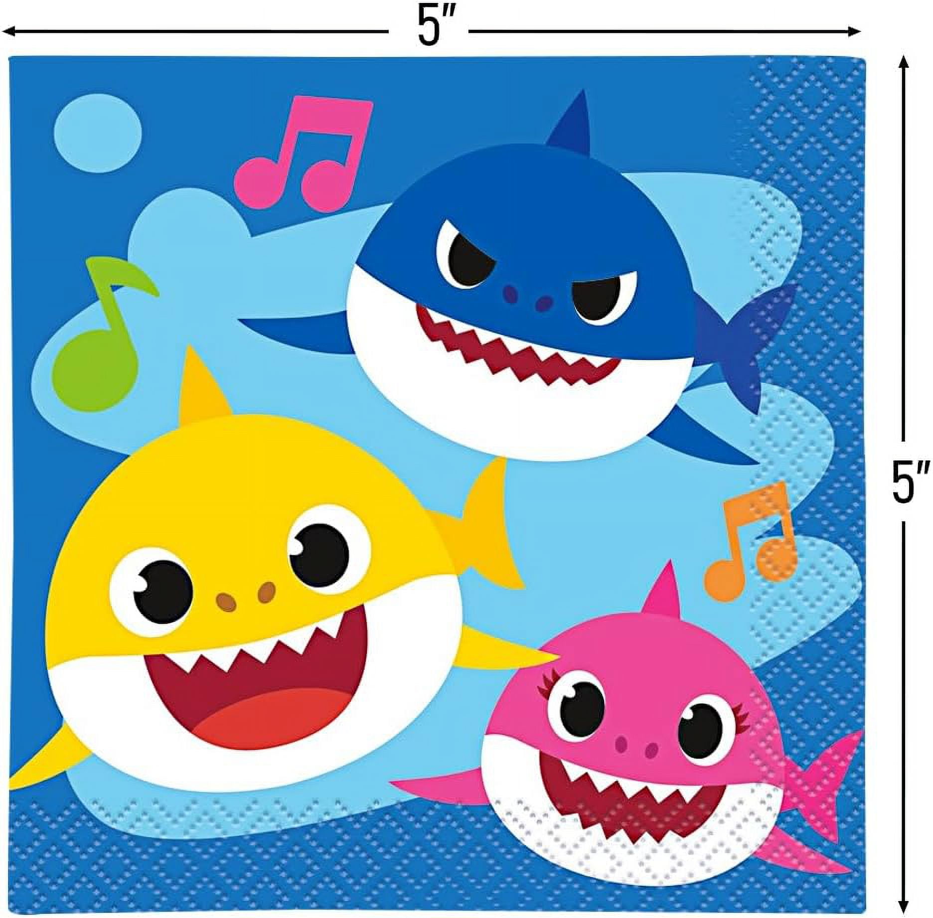 RTHG-Baby Shark Multicolored Beverage Napkins - 5" (Pack of 16) - Vibrant Paper Napkins, Perfect for Kid's Parties