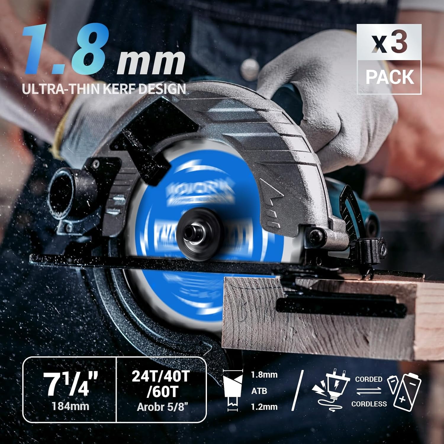 Novorik 10-Pack Circular Saw Blades – 7-1/4", 24T/40T/60T, 5/8" Arbor, TCT For Wood Cutting