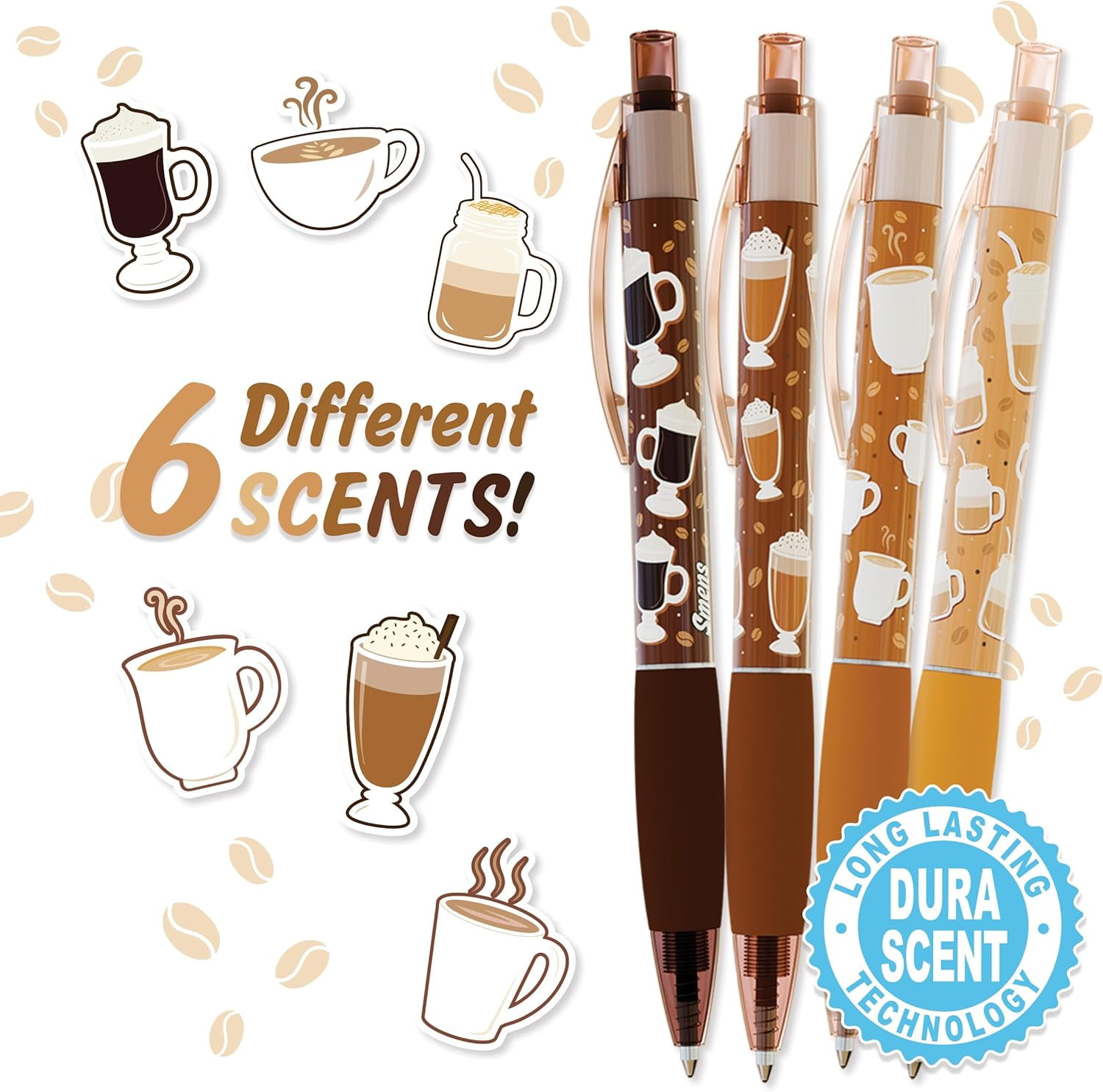 RTHG-Coffee Smens Gourmet Coffee-Scented Gel Pens, Black Ink, Medium Point, 6Pack Variety Set