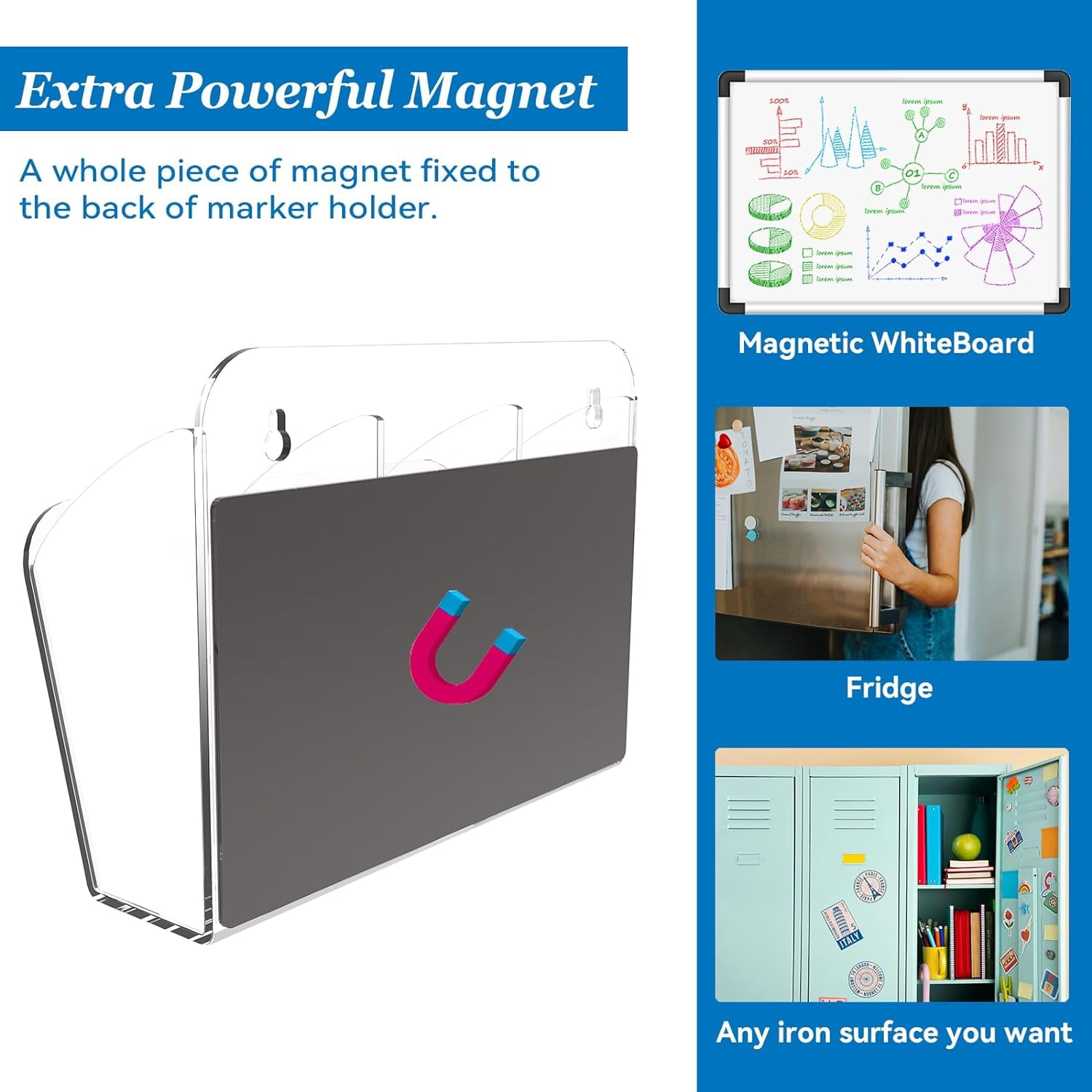 2 Pack Magnetic Dry Erase Marker Holder, Pen And Pencil Holder For Fridge - View #7