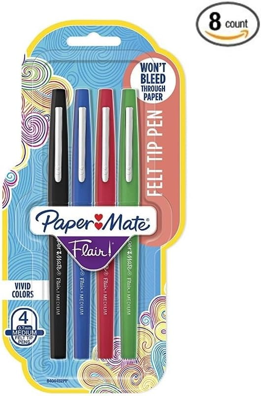 RTHG-Flair Felt Tip Pens, Medium Point (0.7mm), Business Colors, 8 Count
