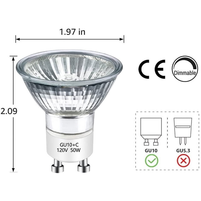 RTHG-GU10 Halogen Bulb 120v 50w Warmer Bulbs, 2800k Warm White gu10 ...