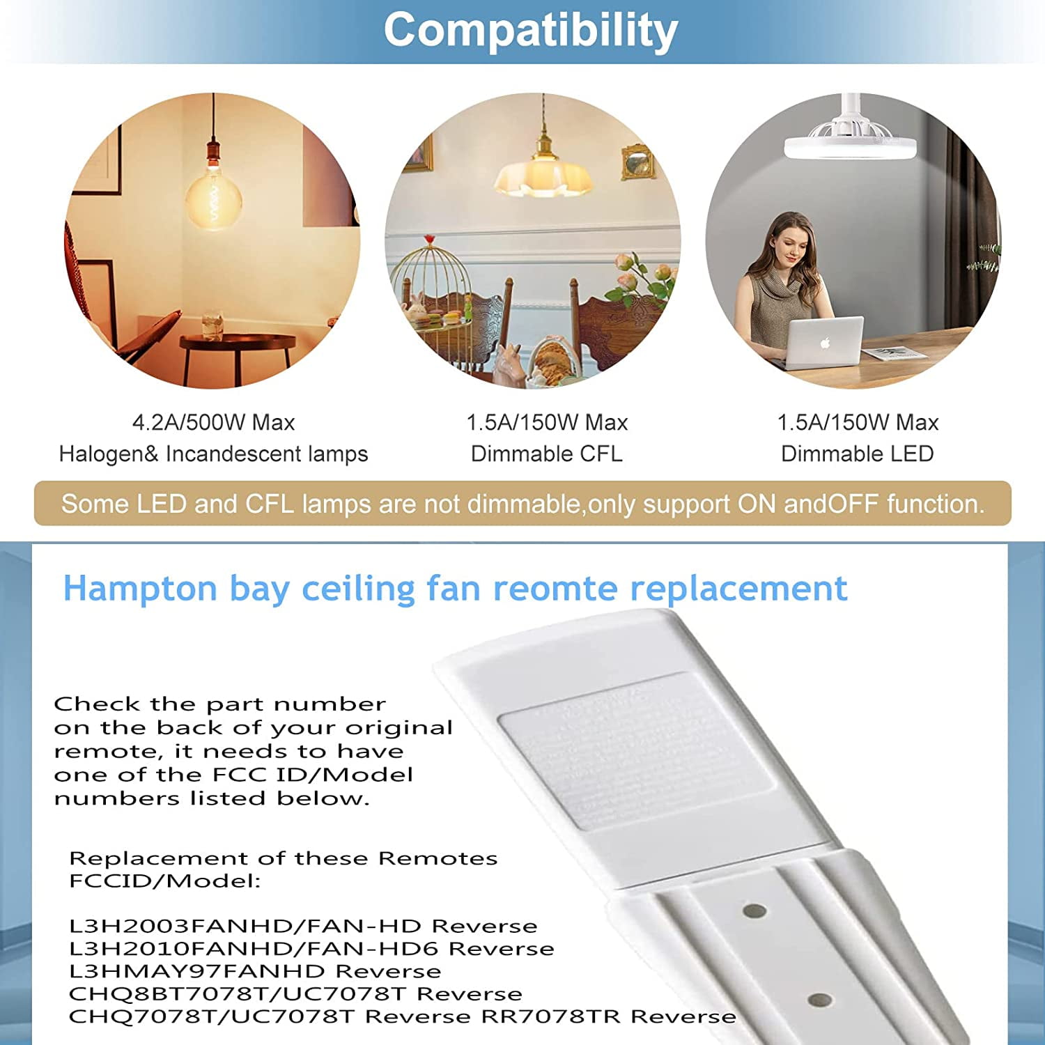 Universal Ceiling Fan Remote Control Kit UC7078T – Up/Down Lights, 3-Speed Fan Control, Easy Install For Hampton Bay, Harbor Breeze, Hunter Fans