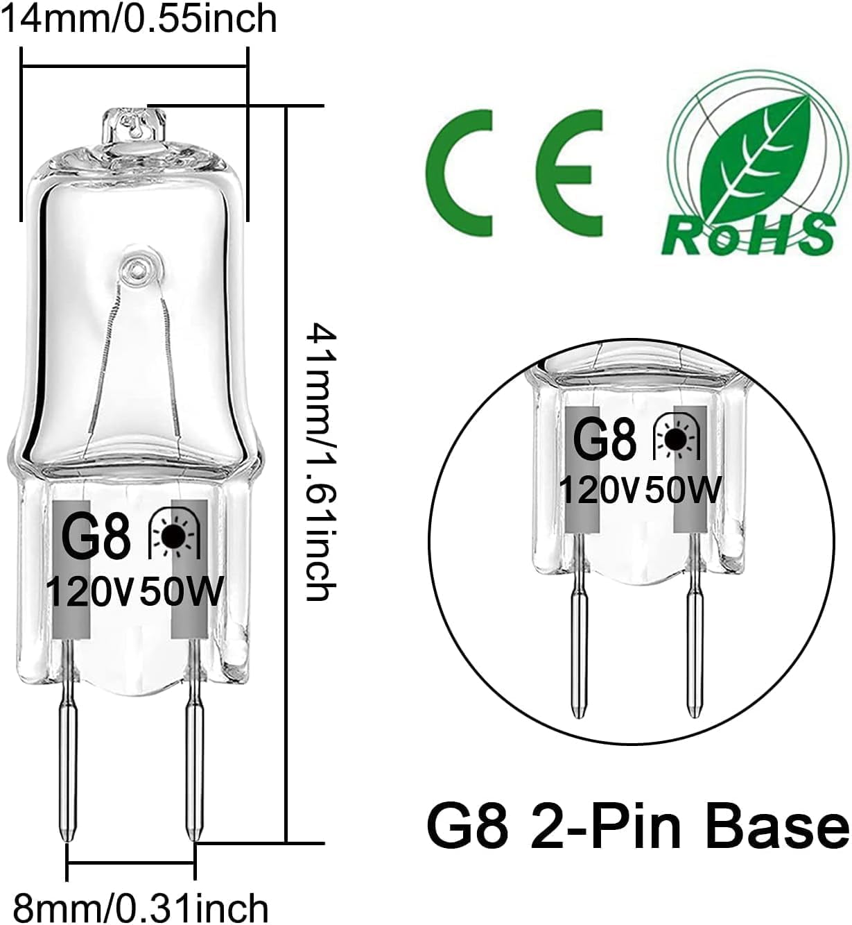 RTHG-JCD G8 Halogen Light Bulb 50W 120V T4 Bi-Pin Base Dimmable - Warm ...
