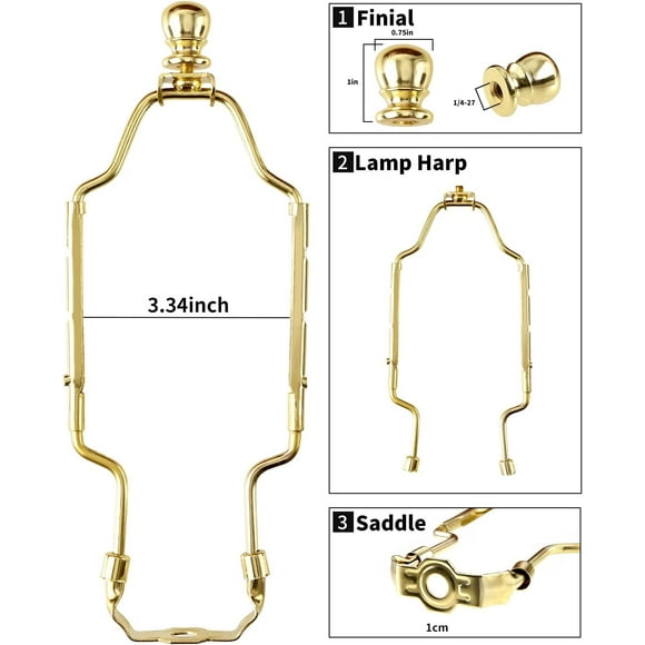 RTHG-Lamp Shade Holder,lamp Harp,lamp Parts,lamp Kit - lampshade Bracket with 3/8 Standard Saddle for Table and Floor Lamp Finials Bracket Light Fitting (1Pcs,Polished Brass)
