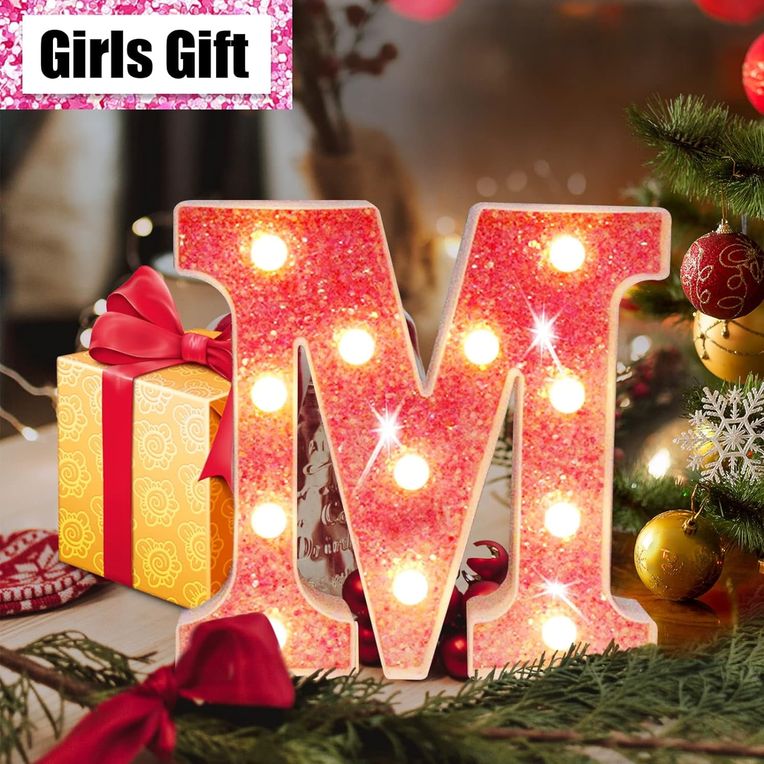 RTHG-Pink Light Up Letters, Glitter Alphabet Letter Sign LED Marquee ...