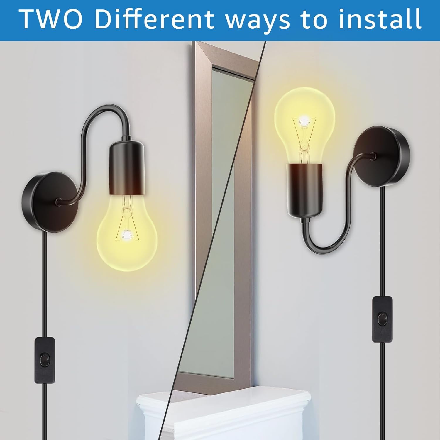 Industrial Farmhouse Plug In Wall Sconce With Wire Shade, Metal Wall Lamp Cage With Pulley Lift Rustic Wood LED Wall Lamp - Bed Bath & Beyond - View #3