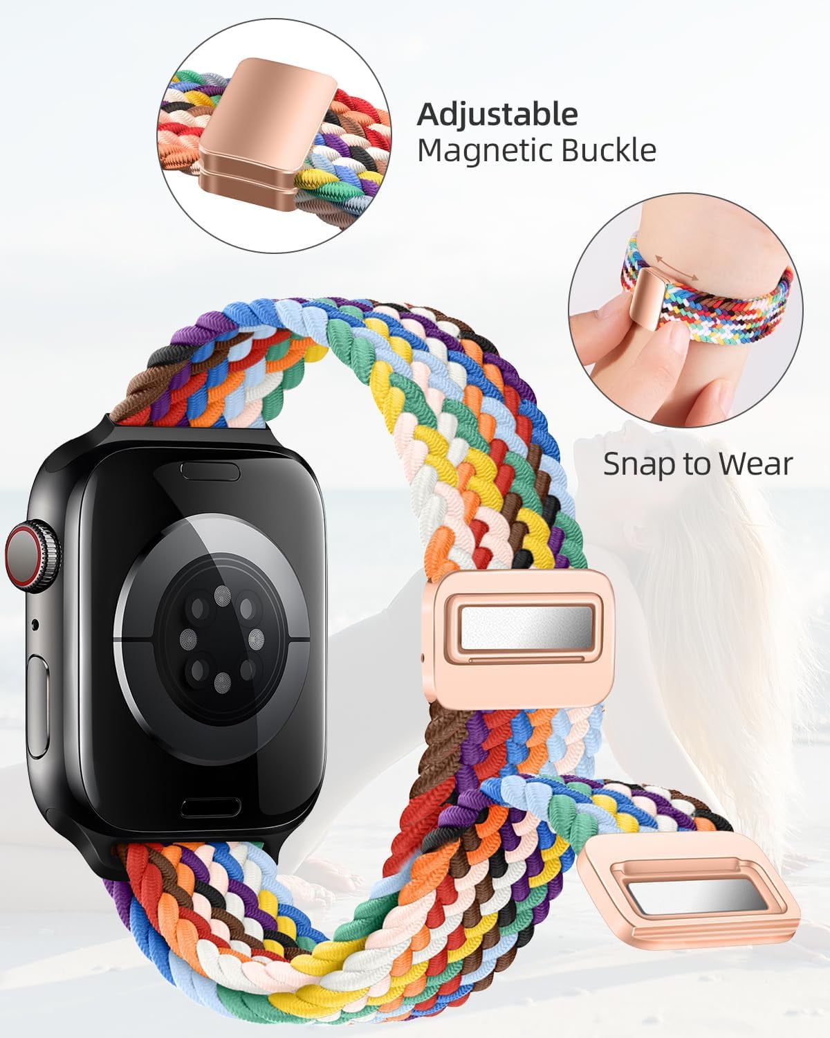 RTHG-Slim & Thin Magnetic Braided Strap for Apple Watch 41mm/40mm/38mm ...