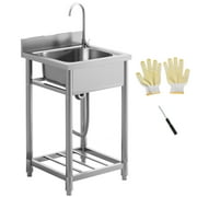 RTHlzzy Outdoor Utility Sink, Deep Stainless Steel Sink, Free Standing Single Bowl with Cold and Hot Water Pipe and Storage Shelf for Laundry Garage, 22 inch