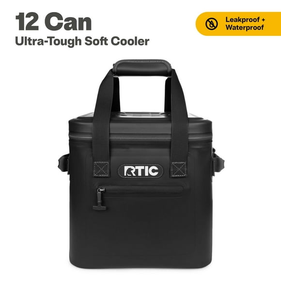 RTIC 12 Can Ultra-Tough Soft Cooler, 10 Qt, Leakproof, Waterproof Zipper,  Black
