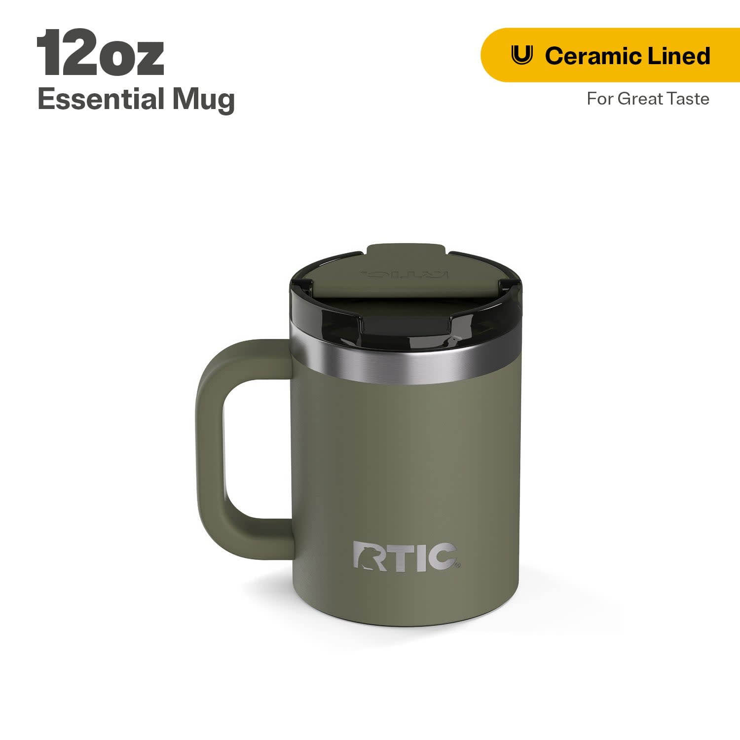 RTIC 12 oz Ceramic Lined Insulated Essential Mug, Wide Mouth, Leak