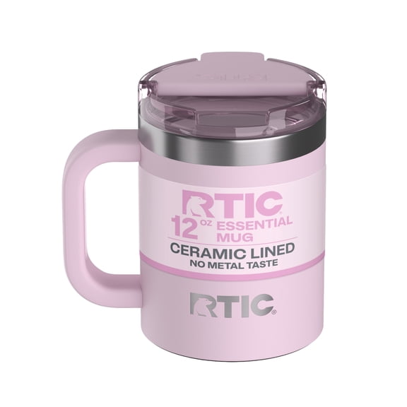 RTIC 12 oz Ceramic Lined Insulated Essential Mug, Wide Mouth, Leak-Resistant Lid, Pale Pink