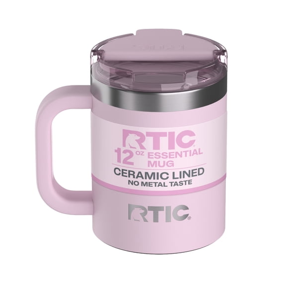 RTIC Essential 12 oz Ceramic Lined Leak-Resistant Lid Coffee Mug, Pale Pink