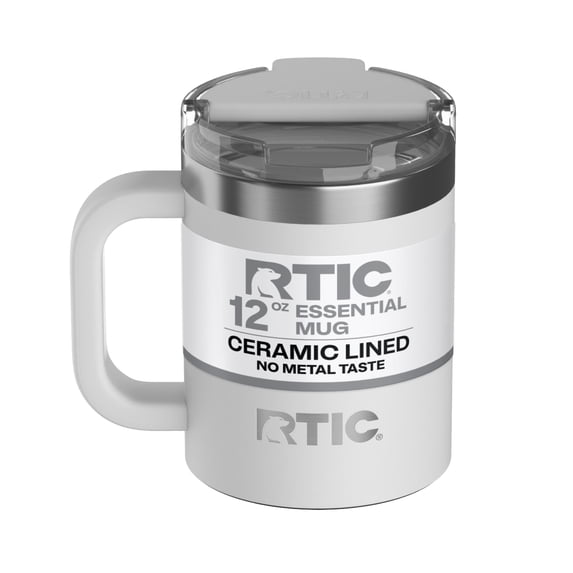 RTIC Essential 12 oz Ceramic Lined Leak-Resistant Lid Coffee Mug, White