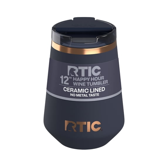 RTIC 12 oz Ceramic Lined Insulated Happy Hour Wine Tumbler, Leak Resistant Lid, Soft-Touch Exterior, Dark Midnight Dust
