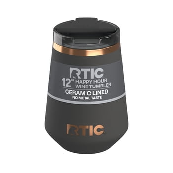 RTIC 12 oz Ceramic Lined Insulated Happy Hour Wine Tumbler, Leak Resistant Lid, Soft-Touch Exterior, Light Black
