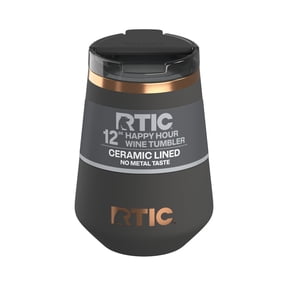 RTIC 12 oz Ceramic Lined Insulated Happy Hour Wine Tumbler, Leak Resistant Lid, Soft-Touch Exterior, Light Black