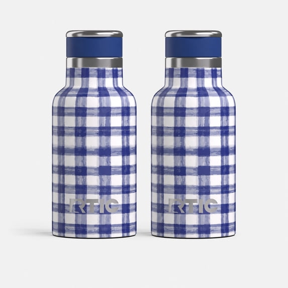 RTIC 12 oz Ceramic Lined Insulated Journey Water Bottle, Leak-Proof Lid, 2 Pack, Cobalt Gingham
