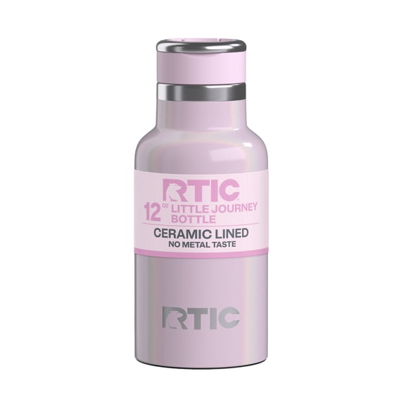 RTIC 12 oz Ceramic Lined Insulated Journey Water Bottle, Leak-Proof Lid, Pale Pink Glitter