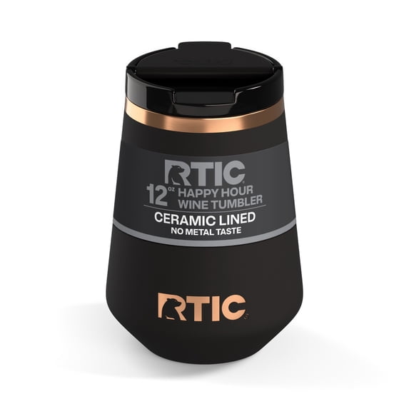 RTIC Happy Hour 12 oz Ceramic Lined Wine Tumbler, Black