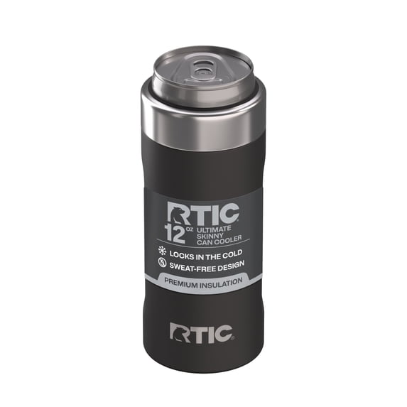 RTIC 12 oz Stainless Steel Insulated Ultimate Skinny Can Cooler, Fits Slim Cans, Black