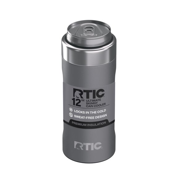 RTIC 12 oz Stainless Steel Insulated Ultimate Skinny Can Cooler, Fits Slim Cans, Graphite