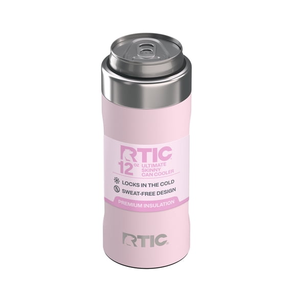 RTIC 12 oz Stainless Steel Insulated Ultimate Skinny Can Cooler, Fits Slim Cans, Pale Pink