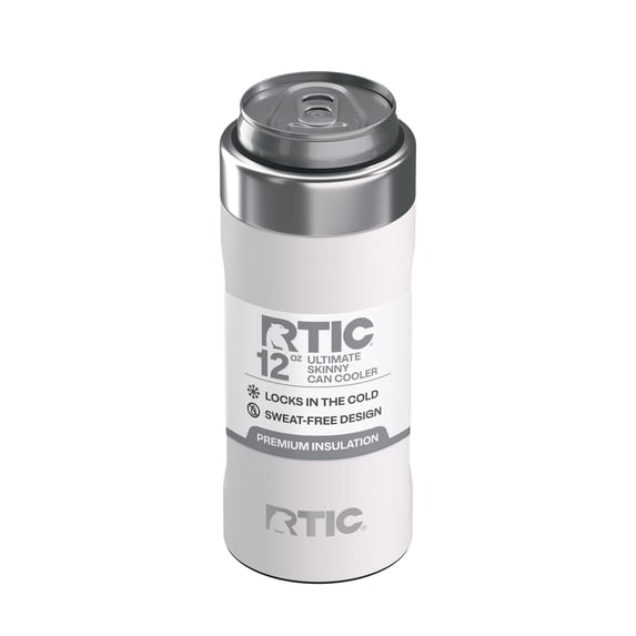 RTIC 12 oz Stainless Steel Insulated Ultimate Skinny Can Cooler, Fits Slim Cans, White