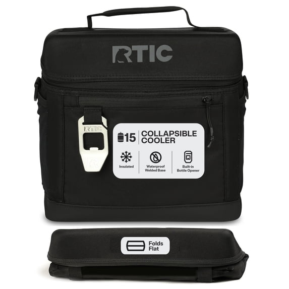 RTIC 15-Can, 16 Qt, Collapsible Soft Cooler with Bottle Opener, Black