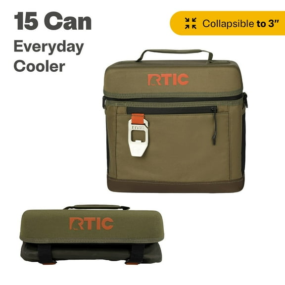 RTIC 15 Can Everyday Soft Cooler, 16 qt Collapsible with Bottle Opener, Olive