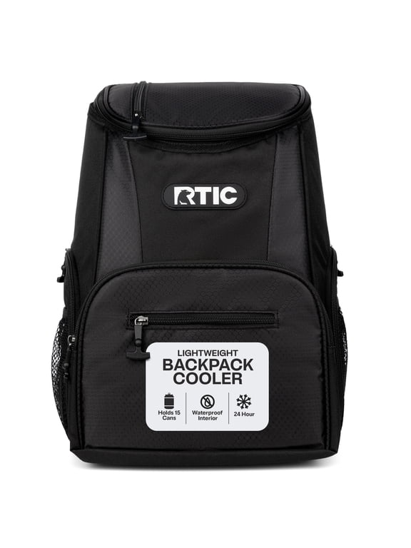 15 Can Soft Sided Cooler Backpack with Pockets, Black