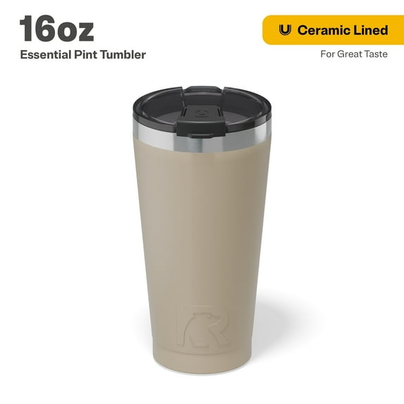 RTIC 16 oz Ceramic Lined Insulated Essential Pint Tumbler, Splash Resistant, Beach