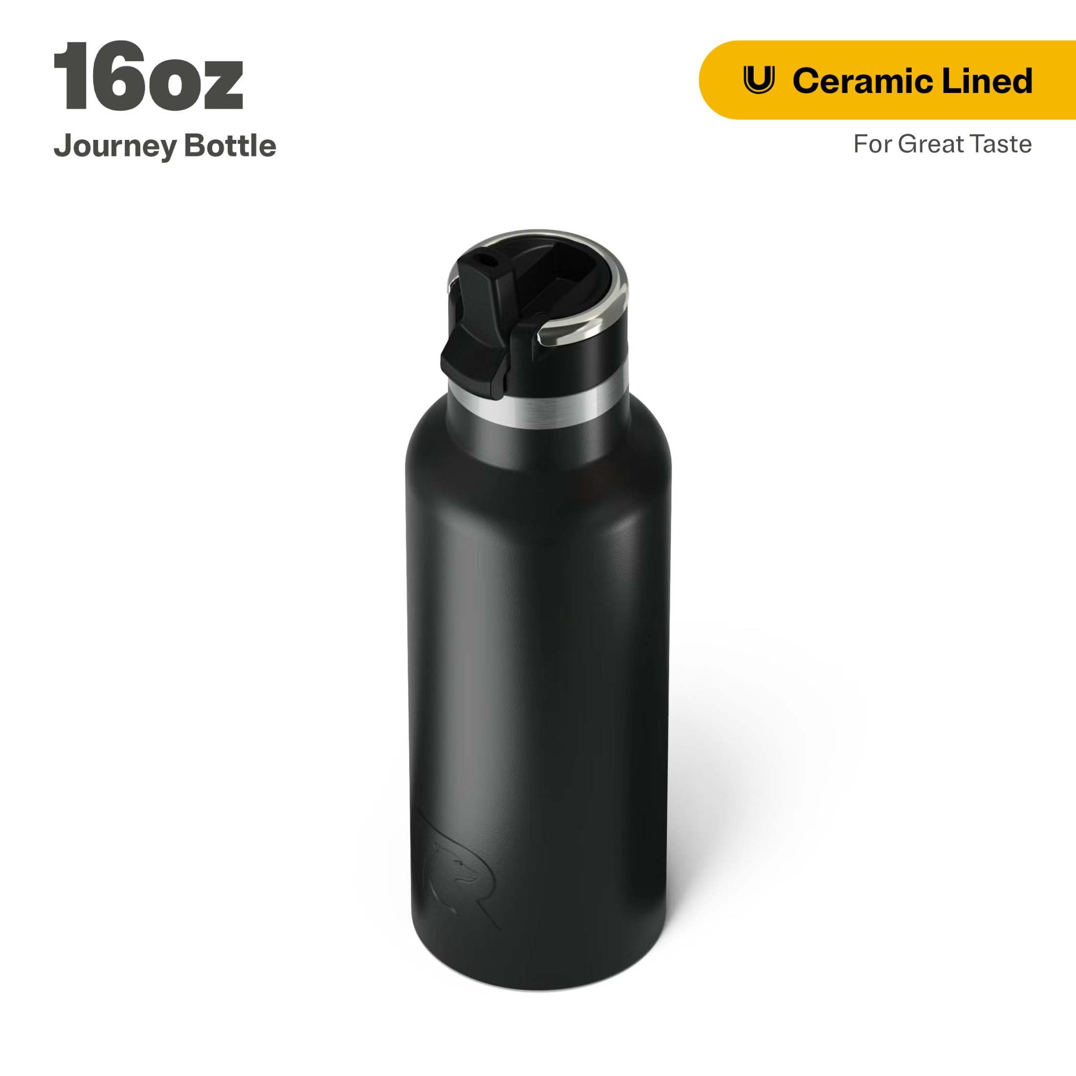 RTIC 16 oz Ceramic Lined Insulated Journey Water Bottle, Leak-Proof Lid, Black