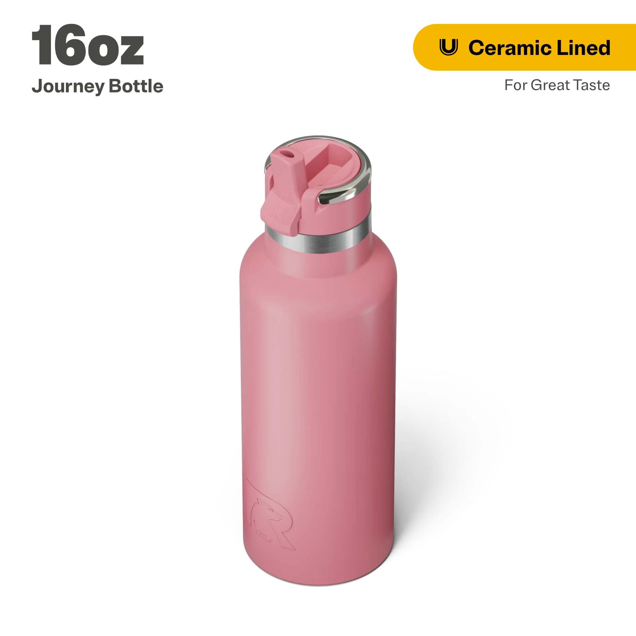 RTIC 16 oz Ceramic Lined Insulated Journey Water Bottle, Leak-Proof Lid, Dusty Rose