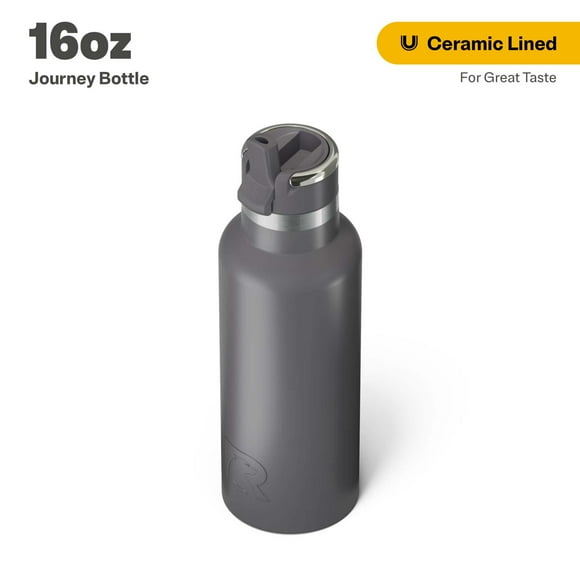 RTIC 16 oz Ceramic Lined Insulated Journey Water Bottle, Leak-Proof Lid, Graphite