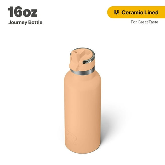 RTIC 16 oz Ceramic Lined Insulated Journey Water Bottle, Leak-Proof Lid, Peach Tea