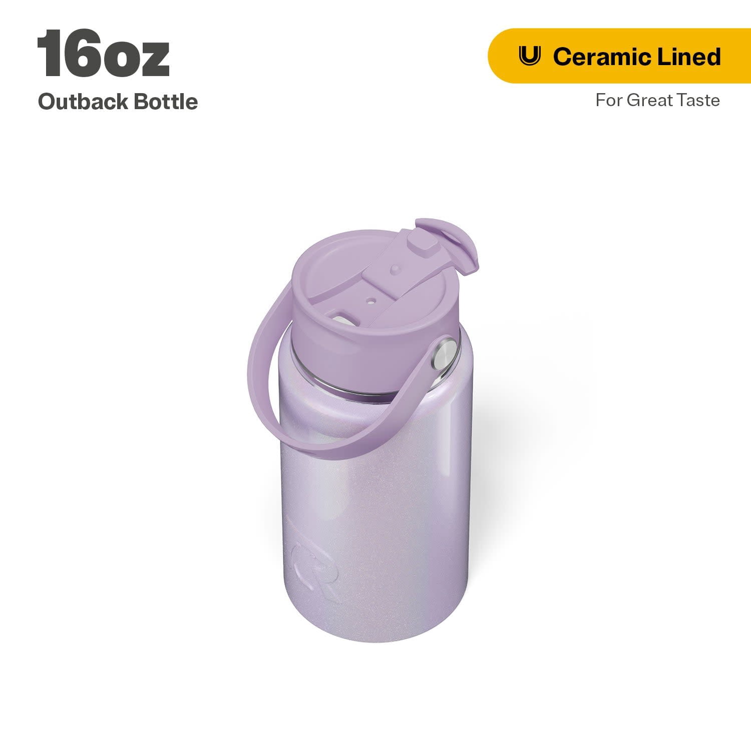RTIC 16 oz Ceramic Lined Insulated Outback Bottle, Leak Resistant, Lavender Glitter