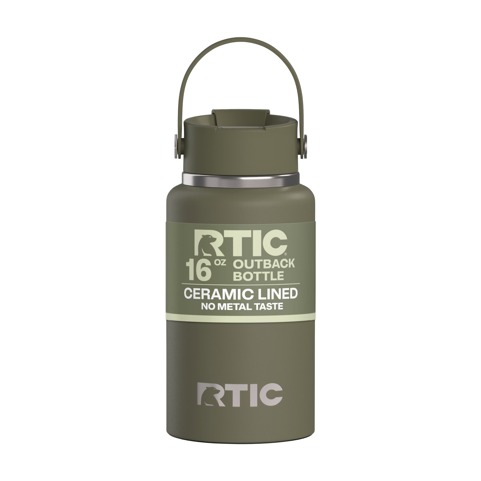 RTIC 16 oz Ceramic Lined Insulated Outback Water Bottle, Leak Resistant, Olive