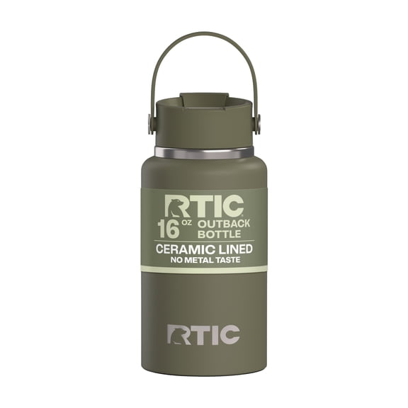 RTIC 16 oz Ceramic Lined Insulated Outback Water Bottle, Leak Resistant, Olive