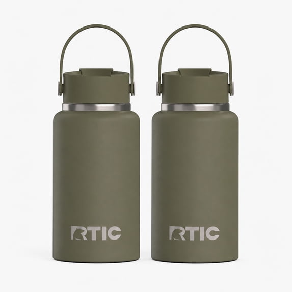 RTIC 16 oz Ceramic Lined Insulated Outback Water Bottle, Leak Resistant, 2 Pack, Olive