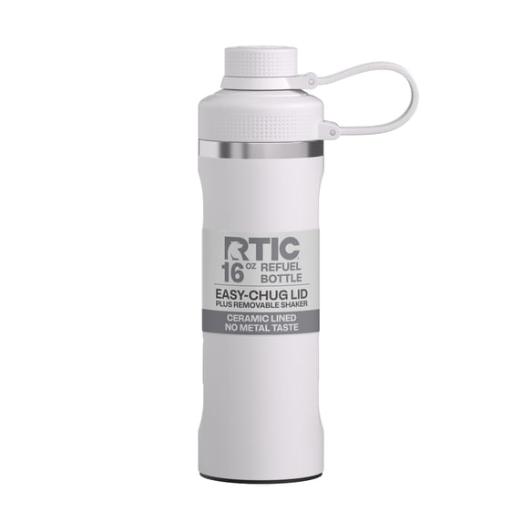 RTIC 16 oz Ceramic Lined Insulated Refuel Water Bottle, Leak Proof with Removable Shaker, Cool Grey