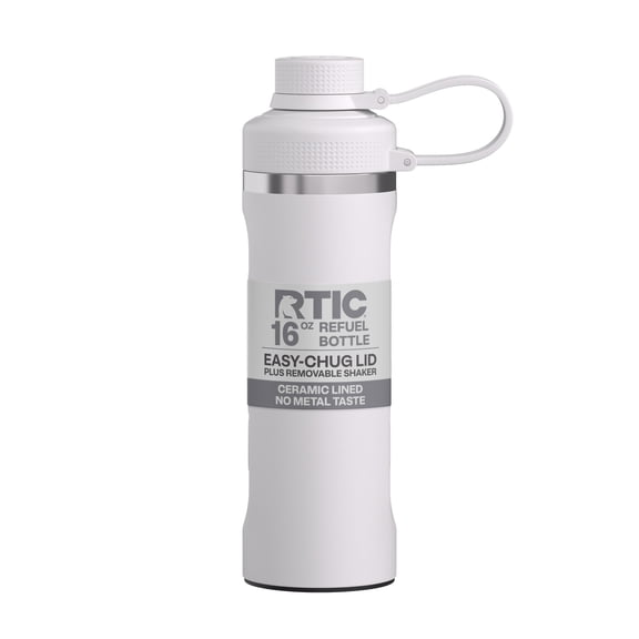 RTIC 16 oz Ceramic Lined Insulated Refuel Water Bottle, Leak Proof with Removable Shaker, Cool Grey