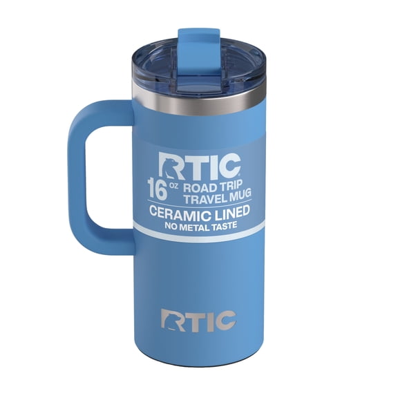 RTIC 16 oz Ceramic Lined Insulated Road Trip Travel Mug with Leak-Resistant Lid, Denim
